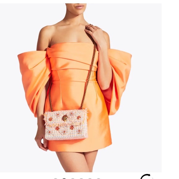 Kurt Geiger Tweed medium Kensington cross body bag orange pink gold new chain - Picture 3 of 16